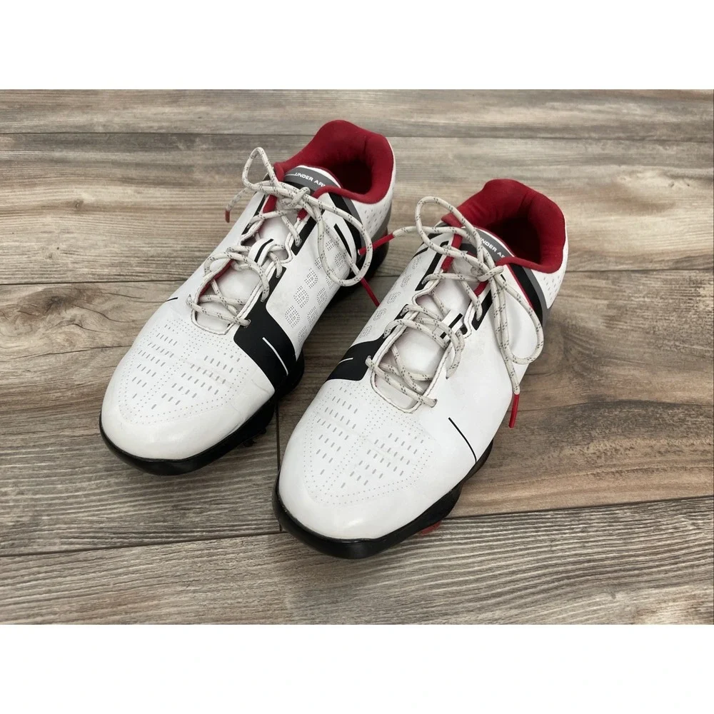 Under Armour JORDAN SPIETH ONE JR YOUTH BOYS GOLF SHOE SIZE 6Y WHITE & Red